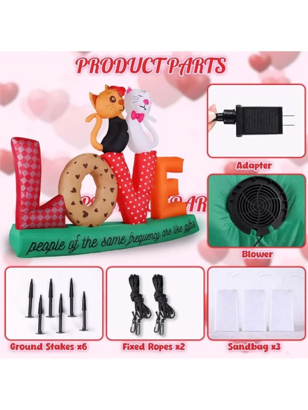 7.2ft Valentine's Day Inflatables - Love Letters & Cuddling Cats, LED Yard Decor